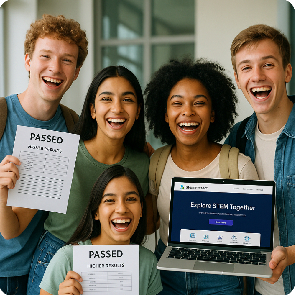 Happy students studying STEM subjects
